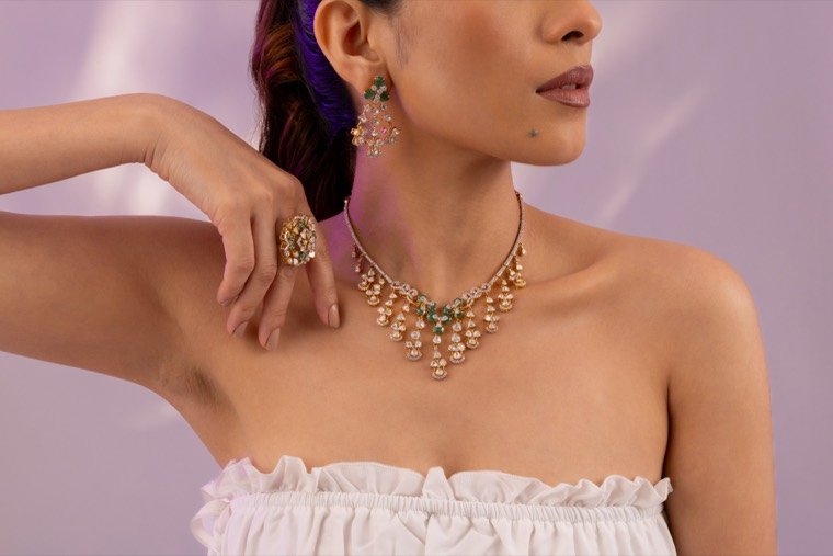 Portrait wearing jewellery, look 4, Gold Point Jewellers, Surat